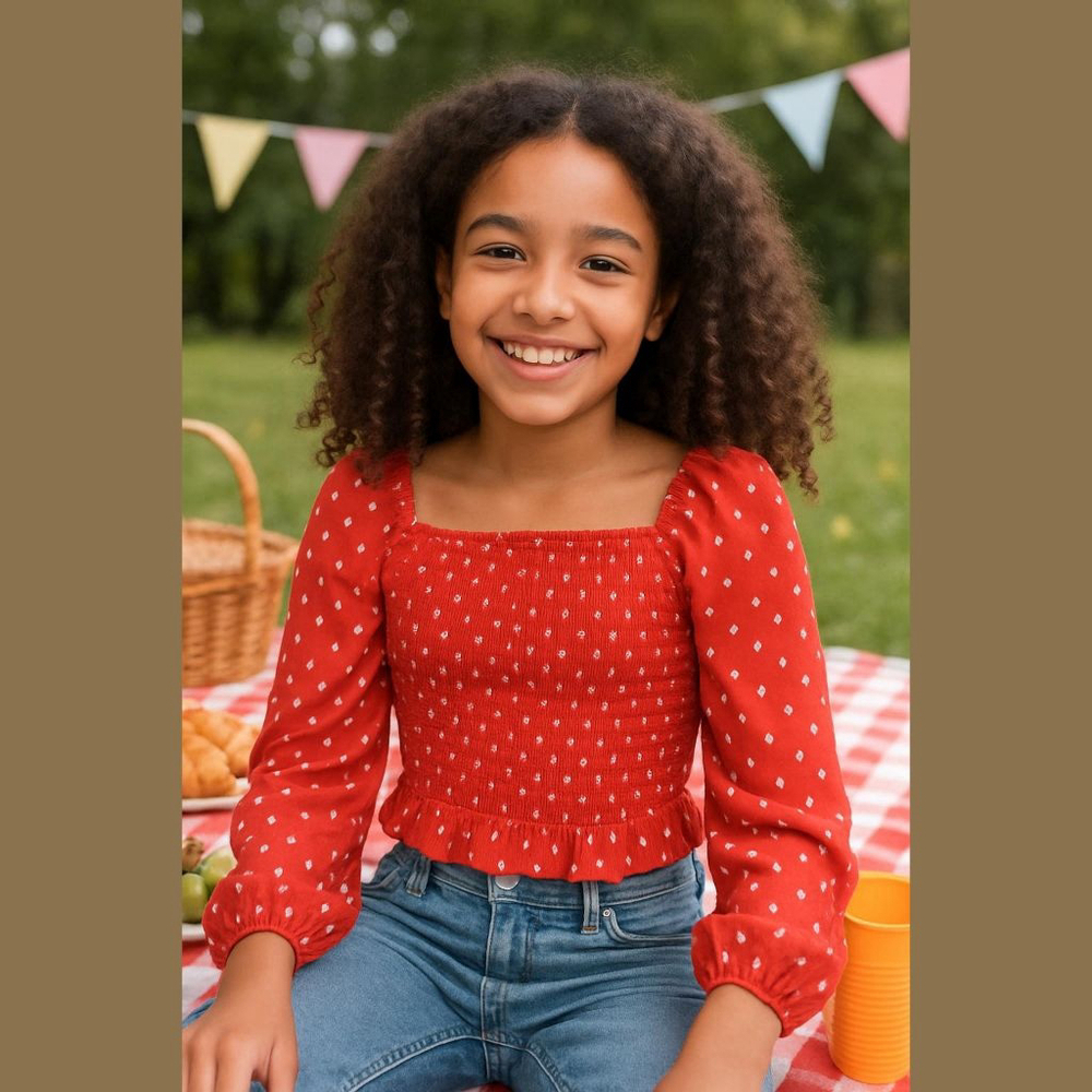 Girls Art Class Red White Polka Dot Long Sleeve Tee Shirt XL (14)